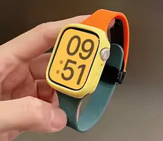 撞色磁吸扣硅胶带壳细边苹果手表表带iwatch45623Apple Watch78se